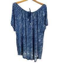 Lucky Brand Top Womens 3X Navy Blue Tie V-Neck Short Sleeve Floral Casual Plus - £23.96 GBP