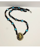 Vintage Hologram Costume Handmade Necklace Maine 19&quot; Metal Charm Glass B... - $29.47 CAD