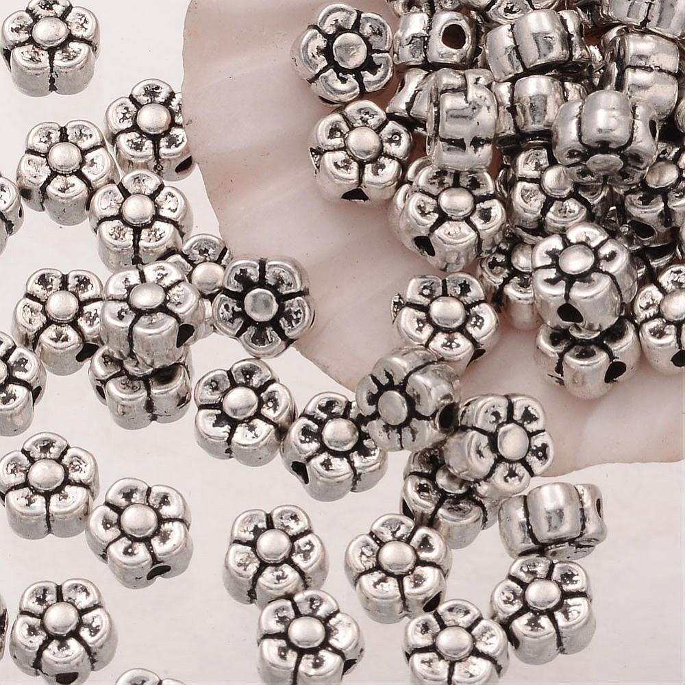 20 Flower Beads Spacer Beads Metal Antiqued Silver 5mm Findings  - $4.15
