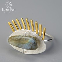 Real 925 Sterling Silver Natural Labradorite Fine  Jewelry Adjustable Ring Inter - £27.30 GBP