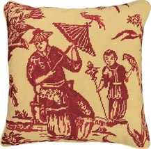 Throw Pillow Chinoiserie Asian Boy With Bird 18x18 Cotton Velvet Back Down - $299.00