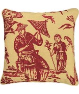 Throw Pillow Chinoiserie Asian Boy With Bird 18x18 Cotton Velvet Back Down - £235.28 GBP