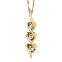 14K Yellow Gold Plated 0.2ct Real Moissanite Heart 3-Stone Promise Pendant V-Day - $70.02