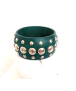 Women&#39;s  Bangle Bracelet Dark Green Jade with Silver Color Studs 1.5 in ... - £10.85 GBP