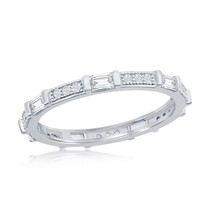 Sterling Silver Alternating Micro Pave and Baguette CZ Eternity Ring - £15.28 GBP