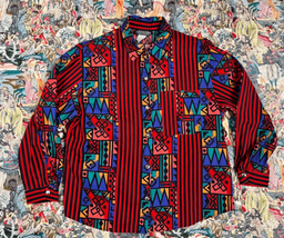 Vtg 80s 90s Ozark Mountain Red Cotton Button Down Shirt Sz L Western Rodeo - $43.54