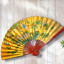 Vintage Large Asian Japanese Wall Art Fan Birds Floral Hand Painted 64&quot; ... - £75.31 GBP