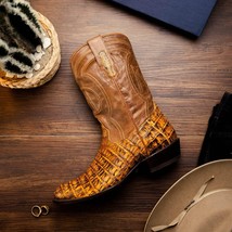 Marco Di Milano Genuine Caiman Belly Skin Cowboy Boot phoenix Mustard Brown image 5