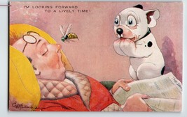 Bonzo Puppy Dog Scared By Bumble Bee Postcard Fantasy AR &amp; Co. Signed Vi... - £19.09 GBP