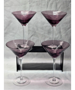 PIER 1 IMPORTS 7&quot; Martini Glass Amethyst Purple Ribbed Swirl - UNUSED Se... - $36.28