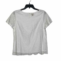 J. Crew Blouse Top Size 6 White Lace SS Lined Cotton Nylon Blend Womens - £12.14 GBP