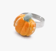 Handmade Ceramic Orange Pumpkin Statement Ring Women, Stainless Steel Adjustable - £36.60 GBP