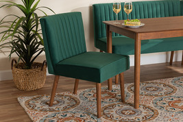 Freda Emerald Green Velvet Upholstered and Walnut Brown Dining Chair - $4,875.99 MXN