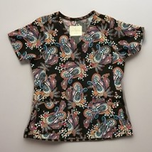 Vera Bradley Black Multicolor Floral Paisley Print Scrubs Top Womens Small - $16.00