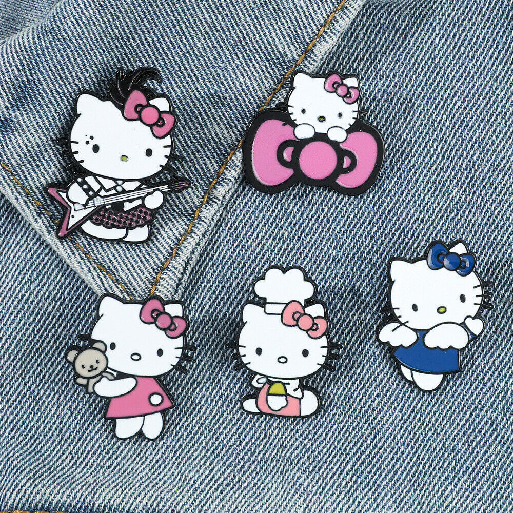Free Ship-Sanrio Hello Kitty &  Pin Enamel Lapel Brooch Cat Anime Kawaii Style - $11.50