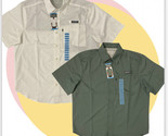 Classic Fit Tech Shirt XXL Green &amp; White Eddie Bauer Men&#39;s Sleeve Woven - $19.91+
