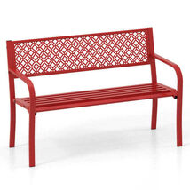 50 Inches Outdoor Garden Bench with Geometric Lattice Backrest and Slatt... - $127.06