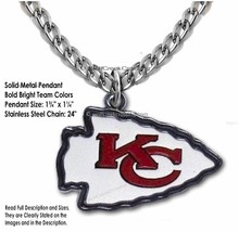 LARGE KANSAS CITY CHIEFS STAINLESS STEEL CHAIN NECKLACE FOOTBALL  NFL FR... - $20.76