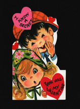 Vintage Valentines Day Card With Cute Little Boy And Girl In Hats - £6.02 GBP