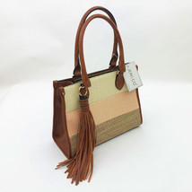 Jen &amp; Co Raya Tri Color Tote Cross Body Vegan Leather &amp; Woven Fabric 13x... - $49.49