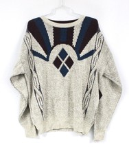 VTG OAKTON Men&#39;s 80s Sweater Preppy  Acrilic Knit, leather trim XL TALL,... - $34.75