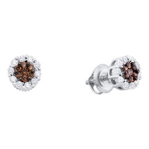 14k White Gold Brown Color Enhanced Diamond Screwback Stud Fashion Earrings 1/2 - £392.28 GBP