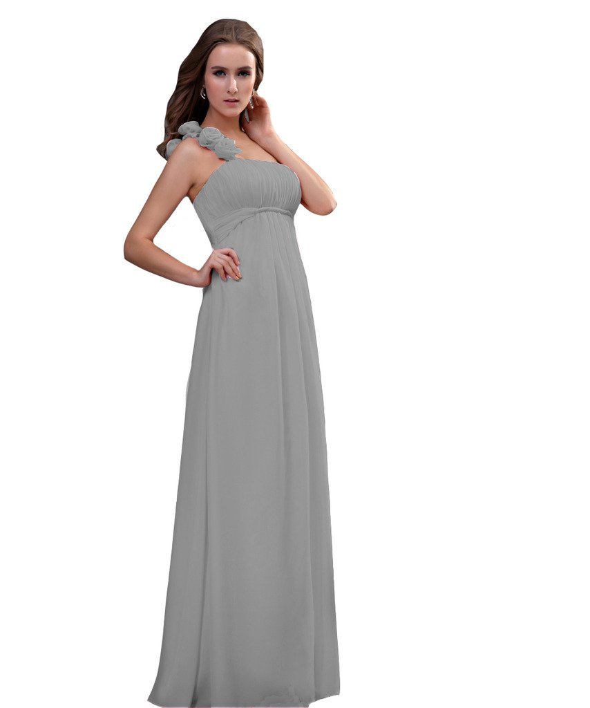 Kivary Women's Long Floral One Shoulder Prom Bridesmaid Dresses Silver US 10