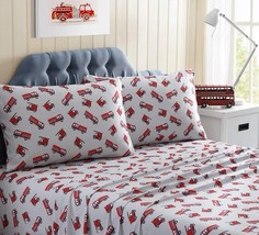 Kute Kids Super Soft 4-Piece Fire Trucks Geometric Microfiber Full Sheet... - $11.69