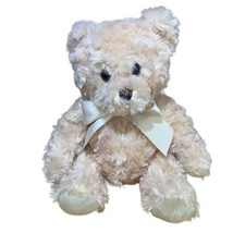 The Bearington Collection Tan 9” Plush Teddy Bear Bow Stuffed Animal Toy Play - $16.27