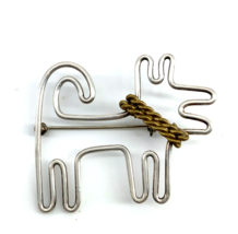 Vintage Sterling Signed 925 Puzzle Dog with cable collar Modern Statement Brooch - £34.41 GBP