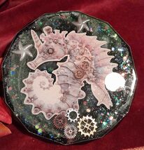 Steampunk Unicorn Seahorse Mixed Media Large Coaster Desk Bedside Office... - €10,37 EUR