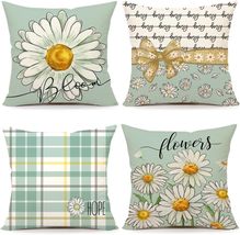 Spring Summer Throw Pillow Covers 18 X 18 Inch Set of 4, Bloom Daisy Flowers Far - £18.51 GBP