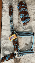 FUZZY Halter and Lead Horse Size Turquoise and Brown NEW - $24.99
