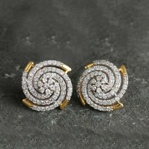 1Ct Moissanite Women&#39;s Swirl Cluster Stud Earrings 14K Yellow Gold Plate... - $126.21