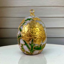 Christmas Egg Ornament Cloisonne Vintage Cloisonné Gold Hand Painted Holiday - £23.74 GBP