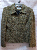 Giancarlo Ferrari Women 8P Full Zip Sweater Blazer Jacket green brown boucle vtg - £15.81 GBP