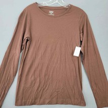 Dressbarn Womens Size M Shirt Brown Plain Long Sleeves Casual Round Neck Cotton - £8.58 GBP
