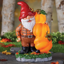 Fall Autumn Gnome w/ Solar LED Pumpkins Garden Statue Outdoor Harvest Ya... - $25.47