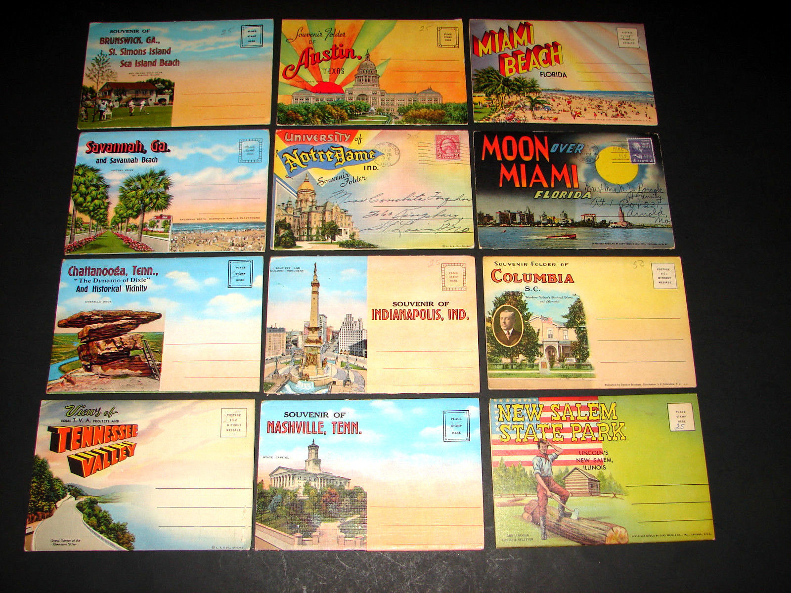 12 1930-50s Antique USA POSTCARD ALBUMS FL TN GA SC IN TX Notre Dame Abe Lincoln - £27.81 GBP