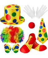7 Pcs Clown Costume Set Include Clown Rainbow Wig Clown Hat Clown Nose B... - £36.86 GBP