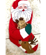 Vintage 3D Santa Reindeer Super Plush Quilted Stocking 20&quot; New NWT Velvet - $29.99