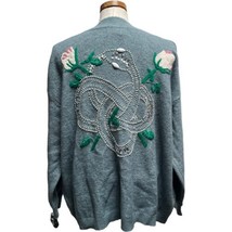 Wildfox Blue Gray Snake Charmer Nightwish Women&#39;s Sweater Cardigan Beaded XS - £36.06 GBP