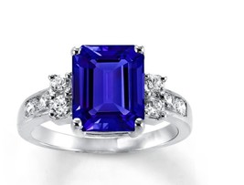 Sterling Silver Radiant Simulated Blue Sapphire CZ Solitaire Ring  - £14.60 GBP