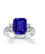 Sterling Silver Radiant Simulated Blue Sapphire CZ Solitaire Ring  - €15,51 EUR