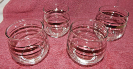 Four (4) Vintage Mid Century Roly Poly Bar Beverage Glasses Silver Band ... - £15.57 GBP
