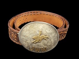 Cowboy Western Bull Riding Jwm Rodeo Tooled Buckle Belt Silver Plated 39&quot; L - £114.60 GBP
