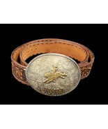 COWBOY WESTERN BULL RIDING JWM RODEO Tooled Buckle Belt Silver Plated 39&quot; L - $2,728.43 MXN