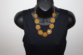 Chunky Yellow Orange Ombre Color Acrylic Stone Square Gold Tone Necklace... - $12.00