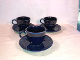 3 Fiesta Blue Cups ASnd Saucers Mint - $14.99