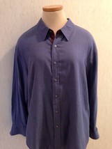 AUSTIN REED Misses Size 16 Washable L/S Blue Long Back Shirt Blouse EUC - $8.61